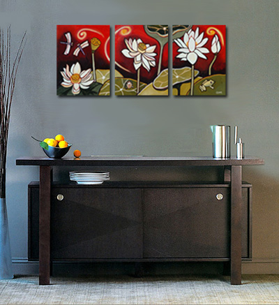 Lotus Flower Painting by Cedar Lee: Lotus Pond II, in a room