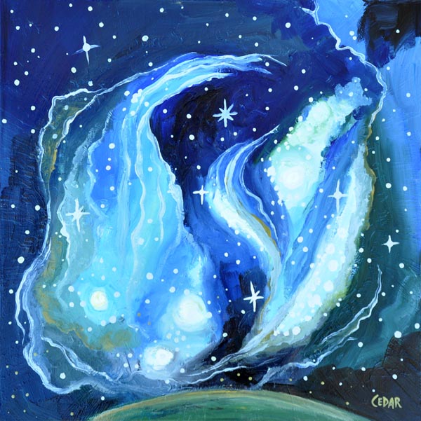 Blue Flames. 16" x 16", Oil on Wood, © 2013 Cedar Lee