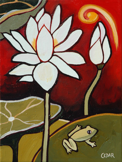 Lotus Flower Painting by Cedar Lee: Lotus Pond II, Panel 3 of 3