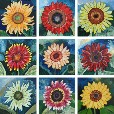 Sunflower Paintings Displayed in a Grid