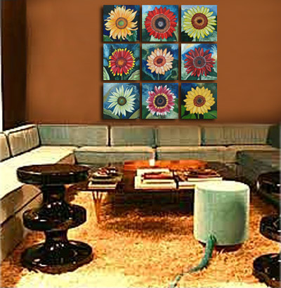 Sunflower Art Displayed in a Room