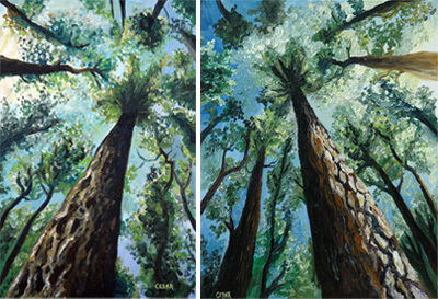 Paintings by Cedar Lee, Looking Up Series: Towering Trunk I and II