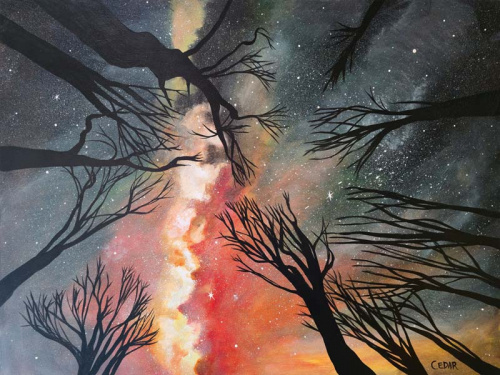 Galactic Glow. 30" x 40", Acrylic on Wood, © 2025 Cedar Lee