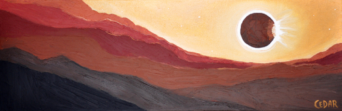 Eclipse Over Red Hills. 12″ x 36″, Oil on Canvas, © 2017 Cedar Lee