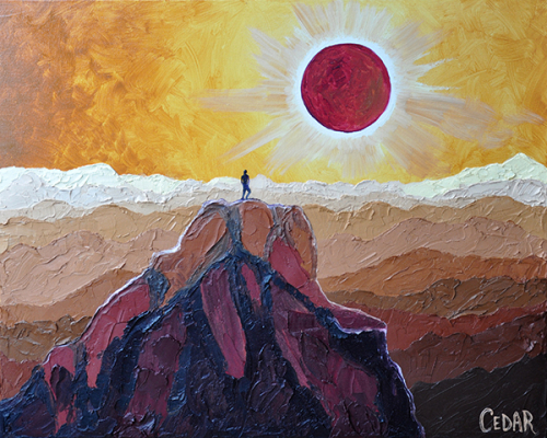 Eclipse at the Top of the World. 24" x 30", Oil on Canvas, © 2017 Cedar Lee