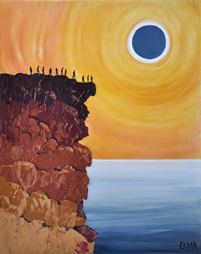 Sea Cliff Eclipse. 30" x 24", Oil on Canvas, © 2017 Cedar Lee