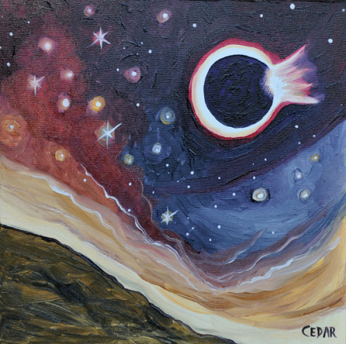 Diamond Ring Eclipse. 10" x 10", Oil on Wood, © 2013 Cedar Lee