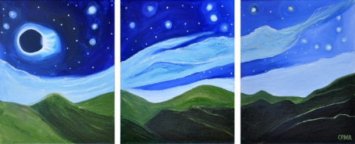 Eclipse Over Emerald Hills. 10" x 24” (3 panels), Oil on Canvas, © 2013 Cedar Lee