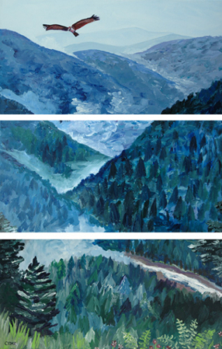 Above Blue Mountains. 36" x 24" (3 panels), Acrylic on Canvas, © 2007 Cedar Lee