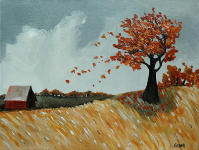 Drifting Leaves. 12" x 16", Acrylic on Canvas, © 2007 Cedar Lee
