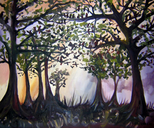 Late Afternoon Sunlight. 30" x 36", Acrylic on Canvas, © 2005 Cedar Lee