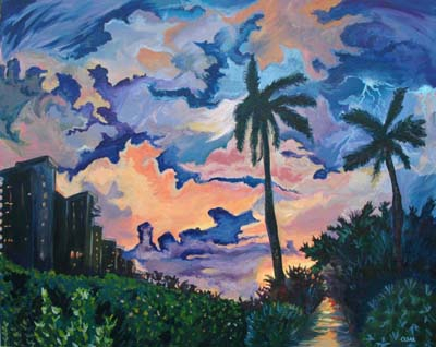 Miami Sunset. 32" x 40", Acrylic on Canvas, © 2005 Cedar Lee