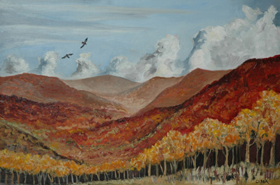 October Hawks. 24" x 36", Oil on Canvas, © 2007 Cedar Lee
