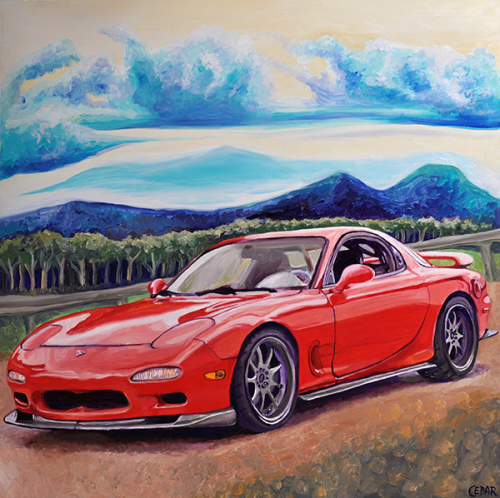 The Red Car. 24" x 24", Oil on Wood, © 2013 Cedar Lee