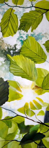Alder Leaves. 36" x 12",  Acrylic on Wood, © 2024 Cedar Lee
