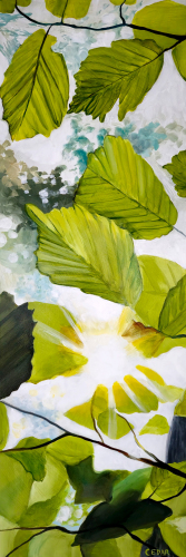 Alder Leaves. 36" x 12",  Acrylic on Wood, © 2024 Cedar Lee