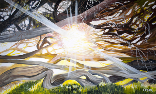 Coastal Tea Trees in Golden Gate Park. 36" x 60", Acrylic on Canvas, © 2022 Cedar Lee