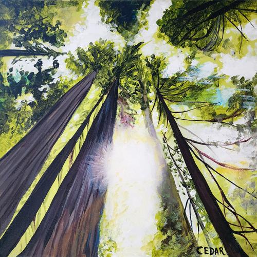 Forest Sun Portal. 12" x 12", Acrylic on Canvas, © 2023 Cedar Lee