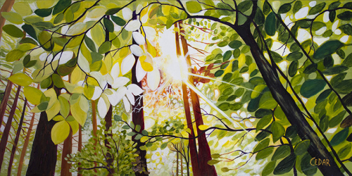 Glittering Leaves. 24" x 48", Acrylic on Canvas, © 2020 Cedar Lee