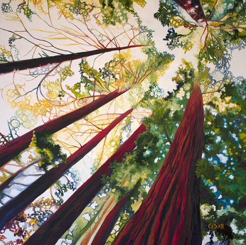 Kaleidoscopic Forest. 48" x 48", Oil on Wood, © 2017 Cedar Lee