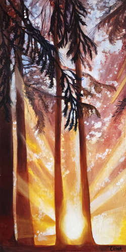 Mt. Tabor Morning. 36" x 18", Acrylic on Canvas, © 2023 Cedar Lee