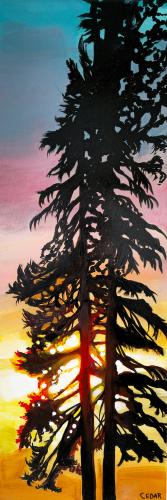 Mt. Tabor Sunset. 36" x 12",  Acrylic on Wood, © 2024 Cedar Lee