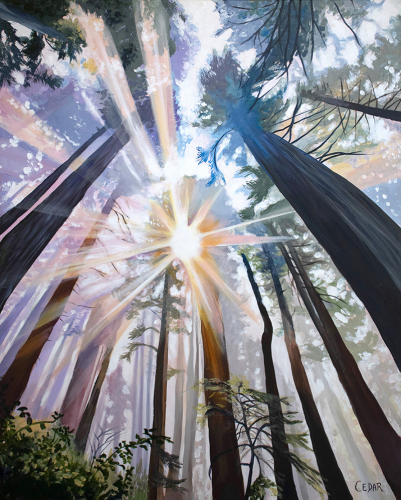 Redwood Cathedral. 50” x 40”, Acrylic on Canvas, © 2022 Cedar Lee