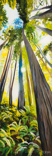 Redwoods and Ferns 1. 36" x 12", Acrylic on Canvas, © 2023 Cedar Lee