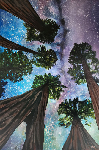 Sequoias Under the Stars. 72" x 48",  Acrylic on Canvas, © 2023 Cedar Lee