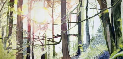 Spring Forest. 30" x 60", Acrylic on Wood, © 2024 Cedar Lee