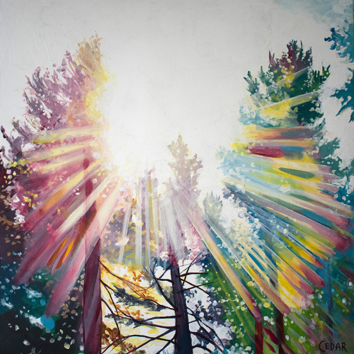 Sunburst. 30” x 30″, Acrylic on Canvas, © 2021 Cedar Lee