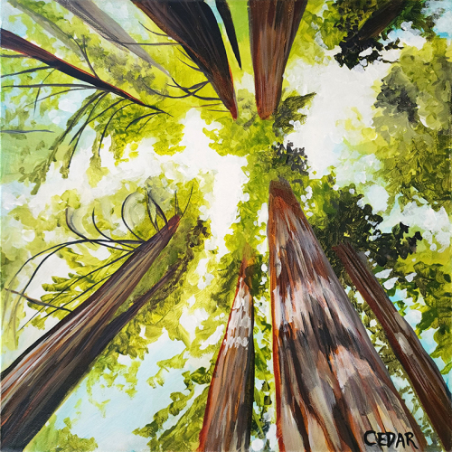 Sunlit Giants. 12" x 12", Acrylic on Canvas, © 2023 Cedar Lee