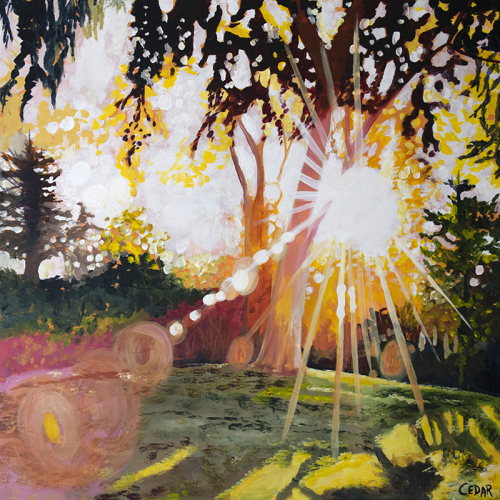 The Golden Hour.  30" x 30",  Acrylic on Wood, © 2022 Cedar Lee