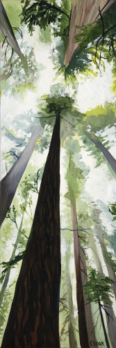 Towers in the Mist. 36" x 12", Acrylic on Canvas, © 2023 Cedar Lee