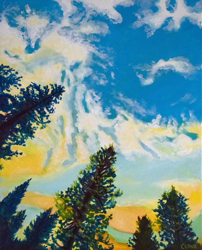 Yosemite Sky (Orange and Blue). 30" x 24", Acrylic on Canvas, © 2021 Cedar Lee