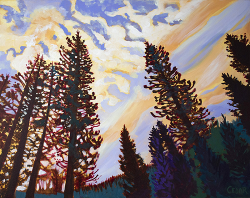 Yosemite Sky (Violet and Gold).  24" x 30",  Acrylic on Canvas, © 2022 Cedar Lee