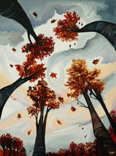 Falling Leaves. 40" x 30", Oil on Canvas, © 2013 Cedar Lee