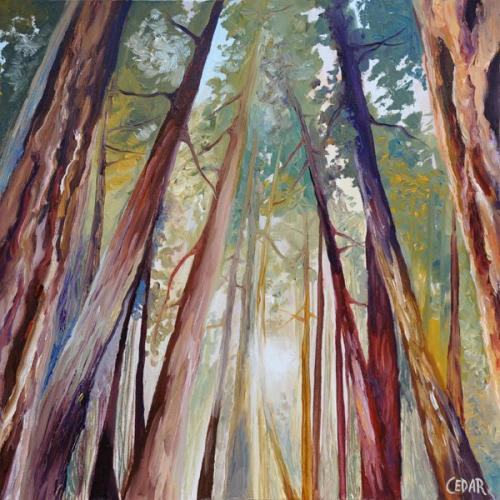 Peaceful Forest. 16" x 16", Oil on Wood, © 2014 Cedar Lee