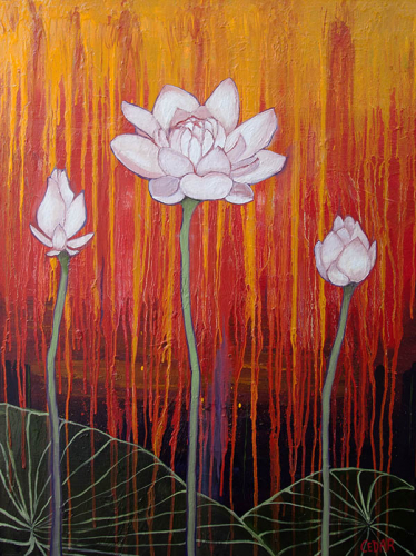 Courage Blooms: Red. 40″ x 30″, Oil on Canvas, © 2017 Cedar Lee