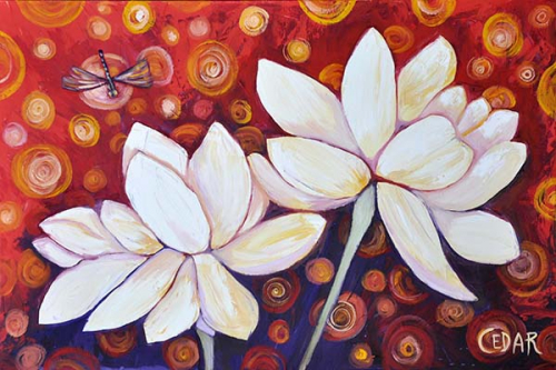 Dragonfly's Discovery: Red. 24" x 36", Oil on Canvas, © 2016 Cedar Lee