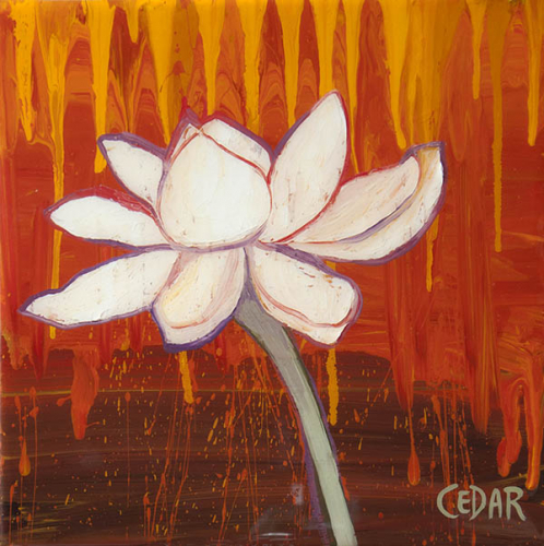 Lotus Study 4. 10" x 10", Oil & Resin on Wood, © 2017 Cedar Lee