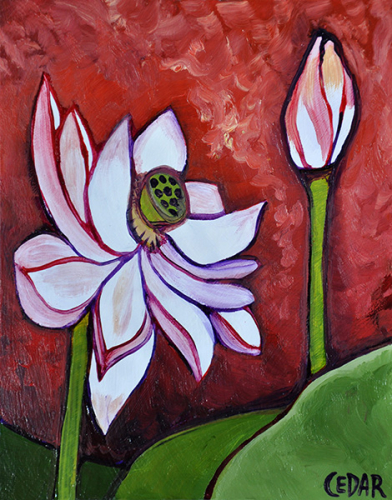 Beautiful Lotus. 10″ x 8″, Oil on Wood, © Cedar Lee 2014