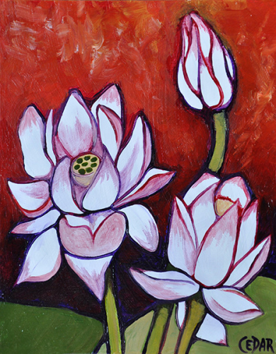 Lotus Cluster. 10″ x 8″, Oil on Wood, © Cedar Lee 2014