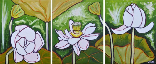 Lotus Pond V. 10 x 24” (each panel is 10 x 8”), Oil on Canvas, © 2011 Cedar Lee