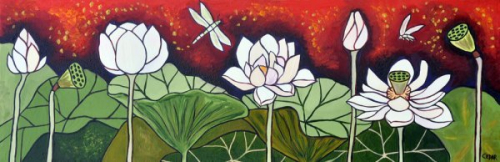 Lotus Pond VI. Oil on Canvas, 12 x 36", © 2011 Cedar Lee