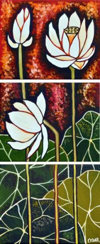 Lotus Pond VII. 24 x 10” (3 panels), Oil on Canvas, © 2011 Cedar Lee