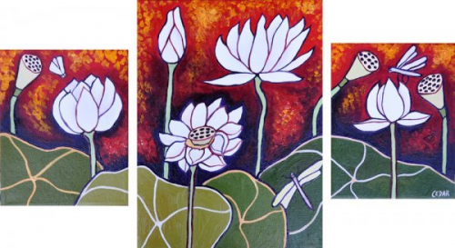 Lotus Pond VIII. 16 x 28" (10 x 8", 16 x 12", 10 x 8"), Oil on Canvas, © 2011 Cedar Lee
