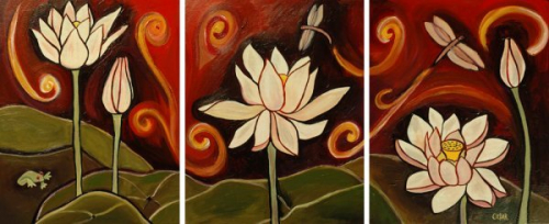 Lotus Pond. 20 x 48" (Each panel is 20 x 16"), Acrylic on Canvas, © 2008 Cedar Lee