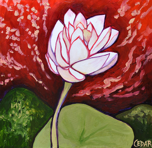 Lotus Song. 12" x 12”, Oil on Wood, © 2014 Cedar Lee