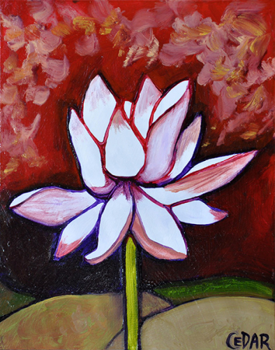 Stately Lotus. 10″ x 8″, Oil on Wood, © Cedar Lee 2014